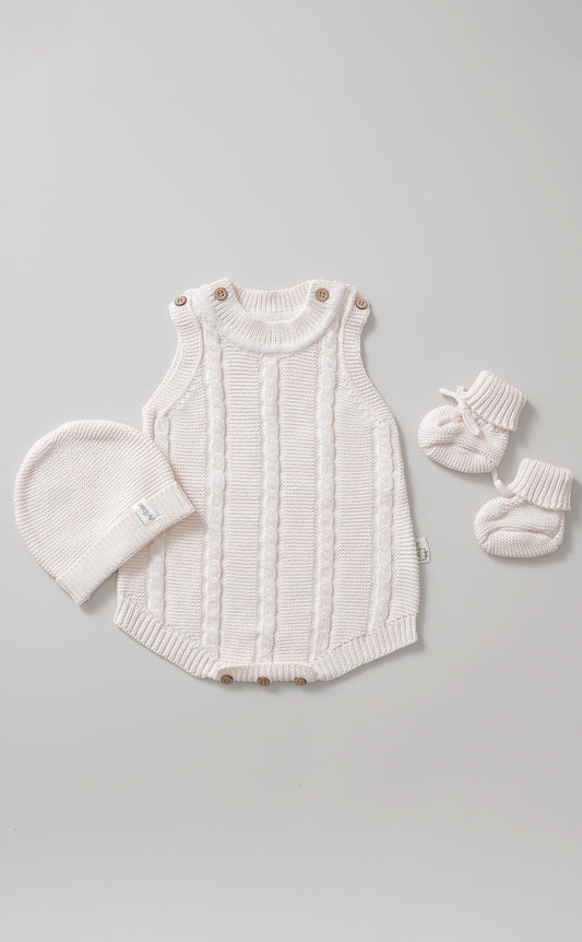 Luxary Cotton Baby 3-Pieces Cable Knit Gift Bundle