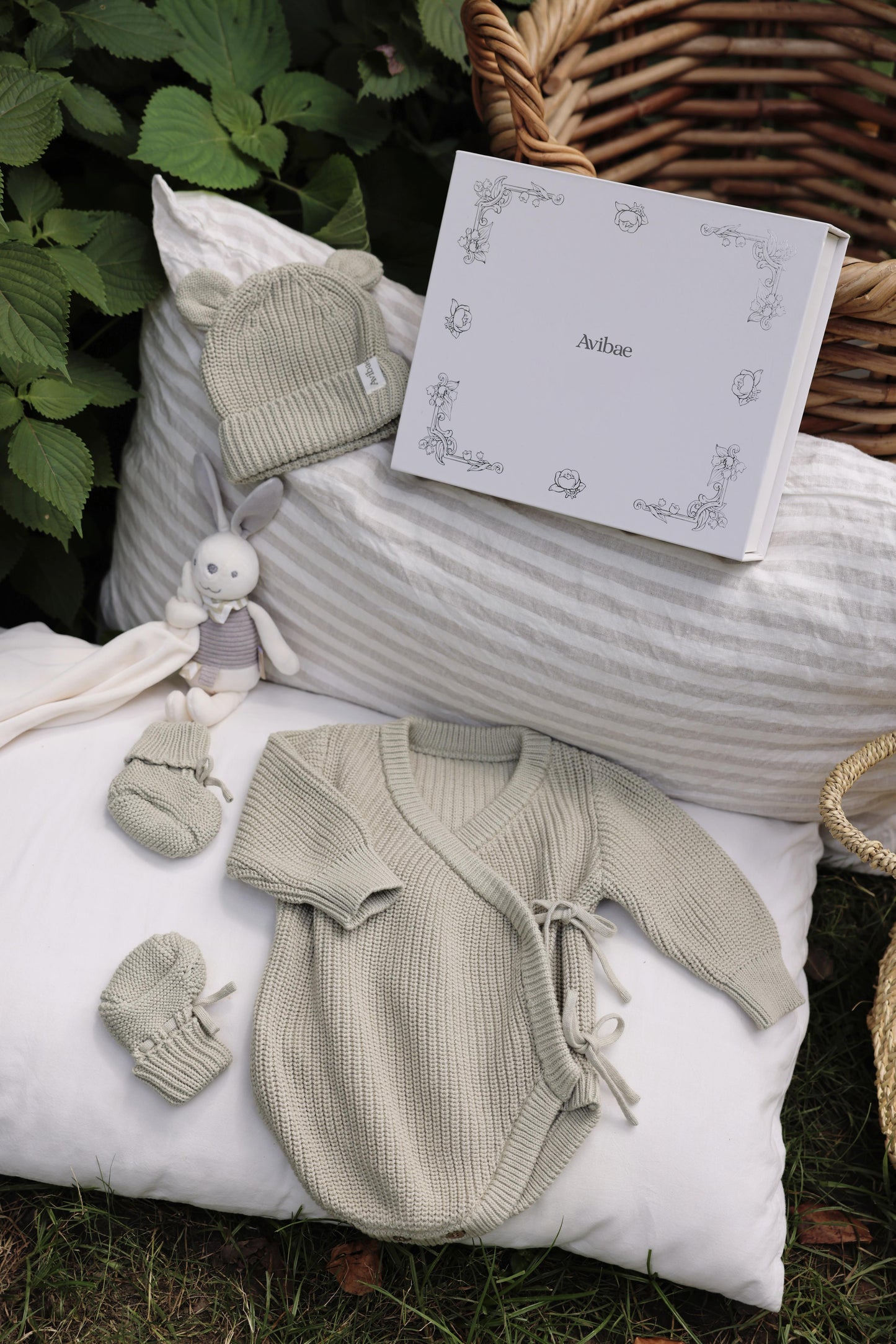 Avibae Luxary Cotton Cute Bear Romper  3-Piece Buddle Grey Moss