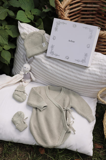 Avibae Luxary Cotton Cute Bear Romper  3-Piece Buddle Grey Moss