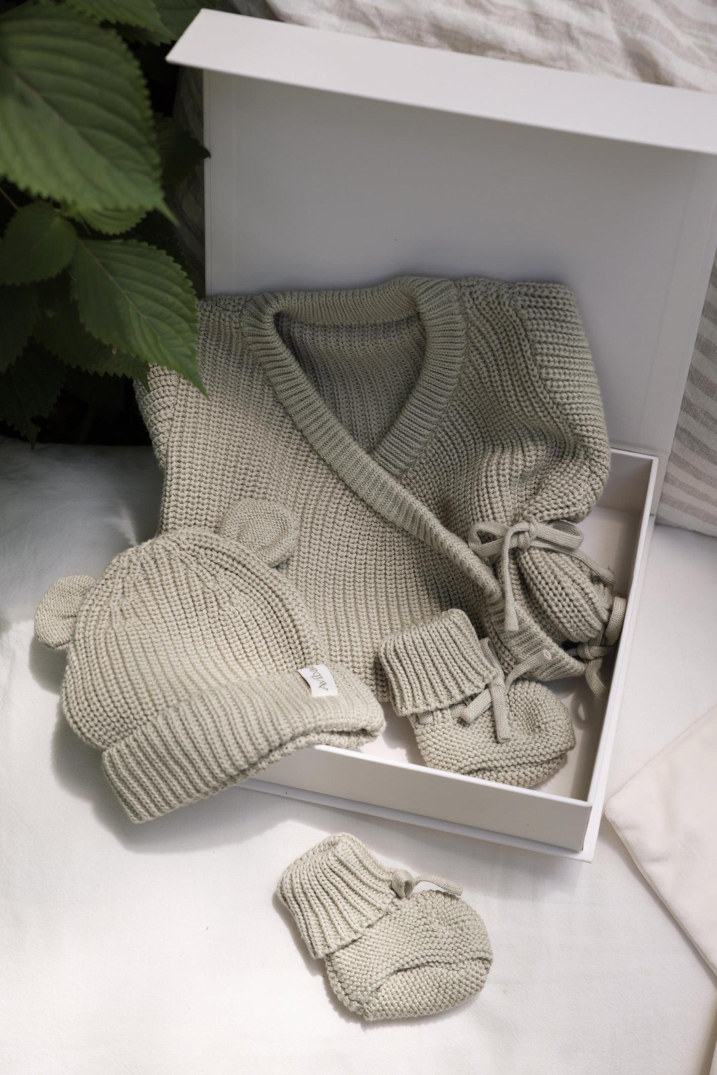 Avibae Luxary Cotton Cute Bear Romper  3-Piece Buddle Grey Moss