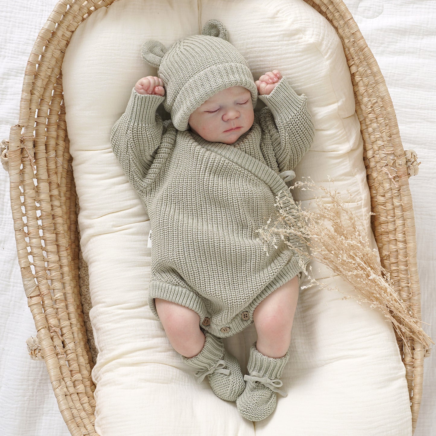 Avibae Luxary Cotton Cute Bear Romper  3-Piece Buddle Grey Moss