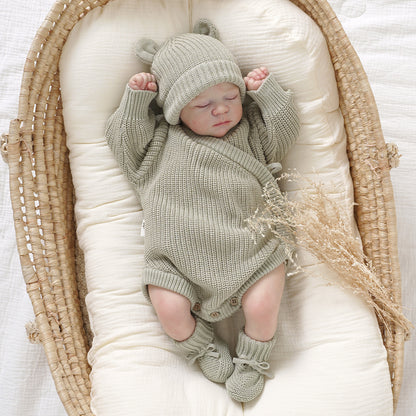 Avibae Luxary Cotton Cute Bear Romper  3-Piece Buddle Grey Moss