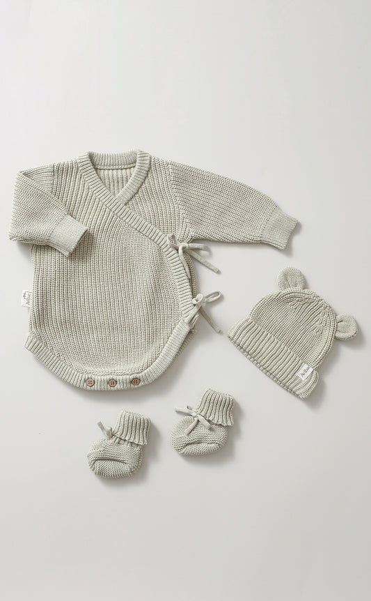 Avibae Luxary Cotton Cute Bear Romper  3-Piece Buddle Grey Moss